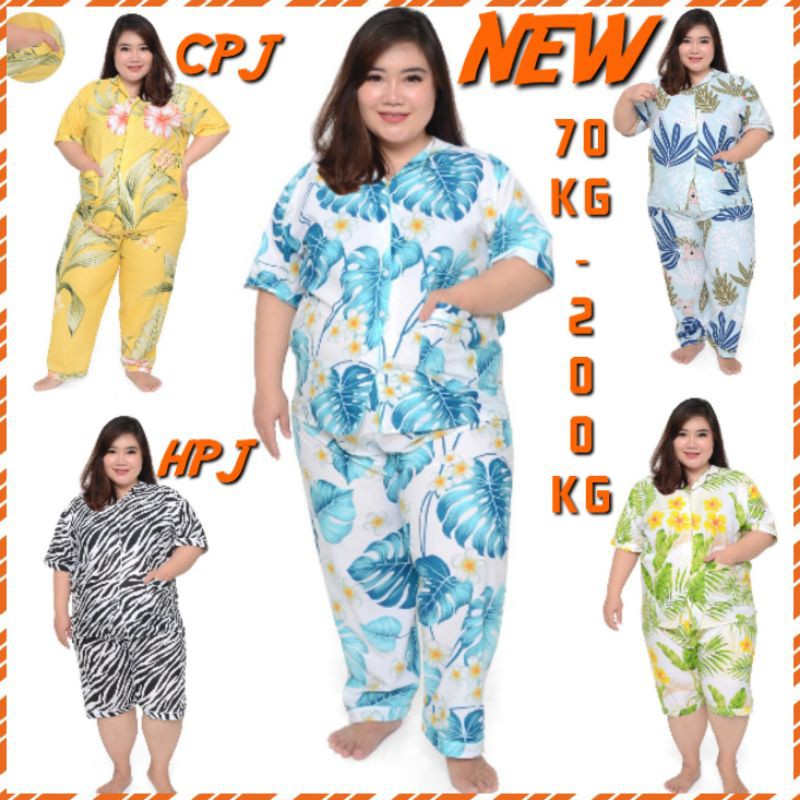 PIYAMA JUMBO WANITA LD 160 150 140 130 SETELAN CELANA PENDEK BAJU TIDUR LENGAN PANJANG BIG SIZE