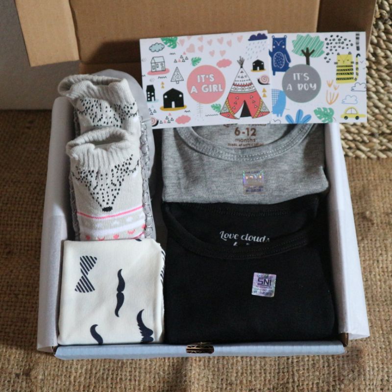 Hamper Bayi Newborn / Kado Bayi / Gift Set Baby cewek cowok / Kado jenguk bayi-Abu-hitam