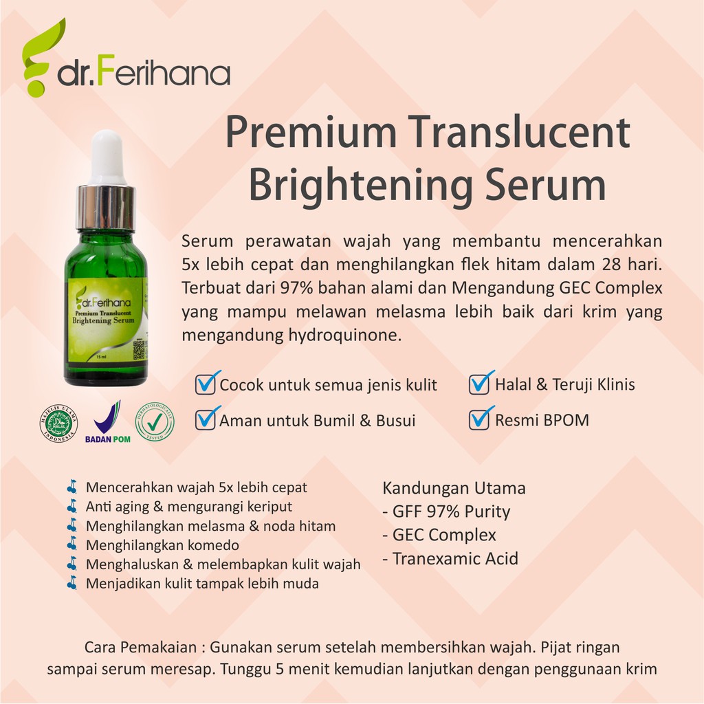 Dr. Ferihana Skin Complexion Brightening Serum Wajah Mencerahkan Kulit Menghilangkan Flek Hitam, Melasma &amp; Hiperpigmentasi Anti Aging Perawatan Kecantikan BPOM