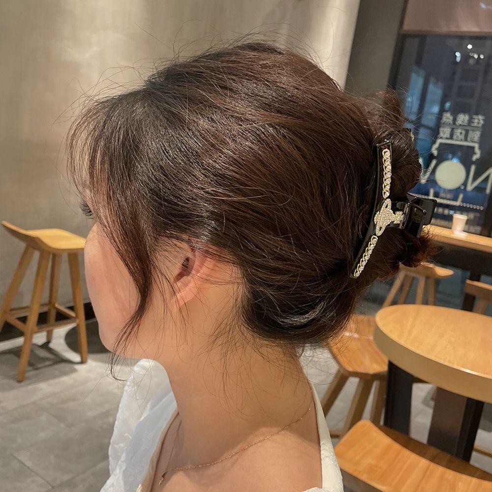 [Elegan] Wanita Cakar Rambut Hiasan Kepala Jepit Rambut Manis Untuk Perempuan Berlian Imitasi Akrilik Ponytail Holder