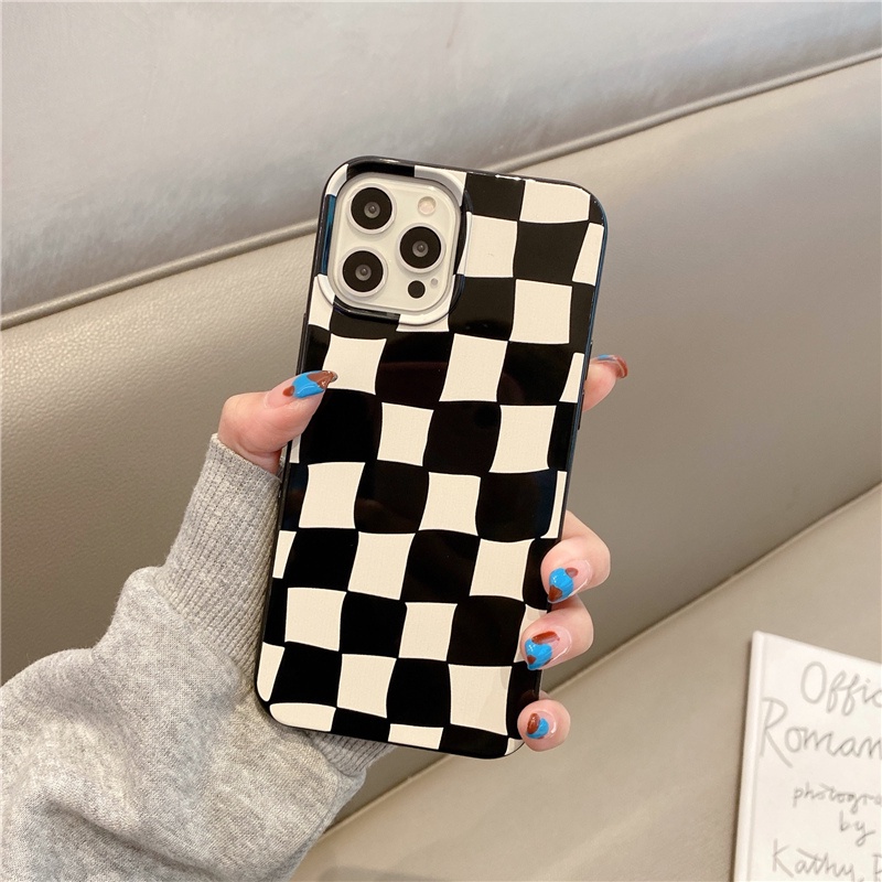 Case Pelindung Motif Kotak-Kotak Hitam Dan Geige Untuk Iphone 13 8 7 Plus SE2 XS XR 12 Mini 11 PRO MAX