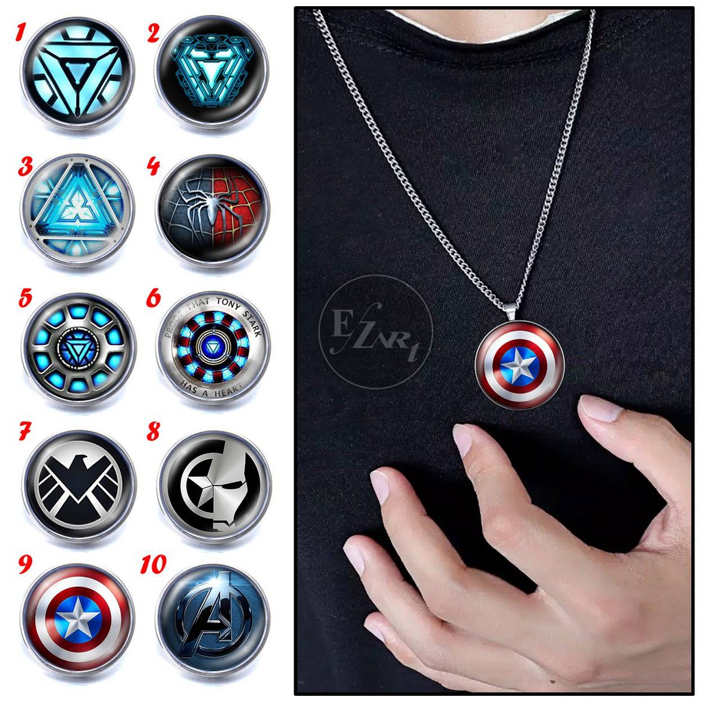 KALUNG LIONTIN MARVEL AVENGERS PERISAI CAPTAIN AMERICA REAKTOR IRON MAN SHIELD SPIDERMAN