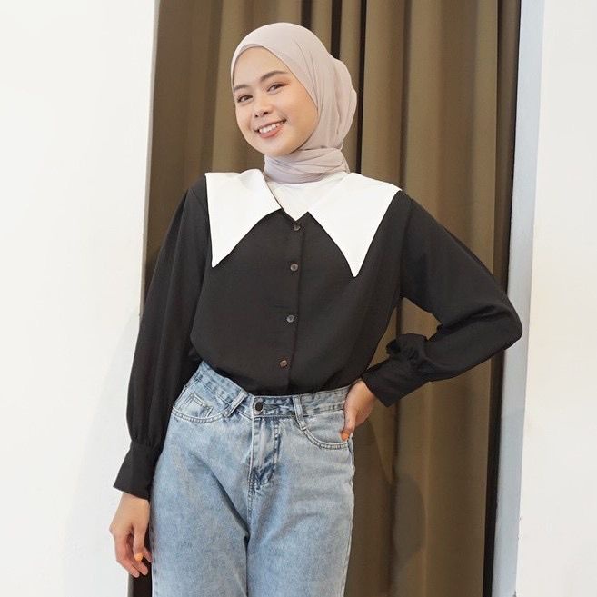 1KG MUAT 5PCS | KAVELA BLOUSE SHIRT TOP TWO TONE MONOCHROME HITS OOTD SELEBGRAM FASHION GROSIR MURAH WANITA TERBEST SELLER