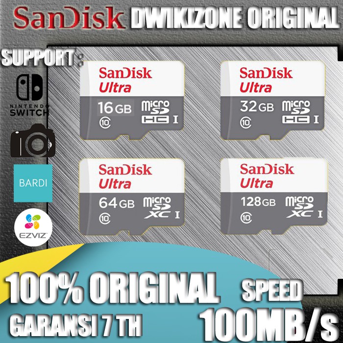 [DGB] MICRO SD SANDISK ULTRA CLASS 10 100MB/S MICROSD MEMORY 16 32 64 128GB CARD CCTV