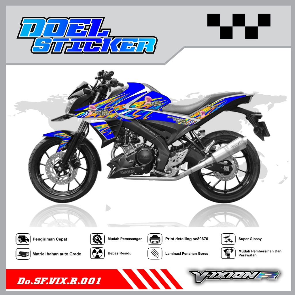 STICKER STRIPING VIXION R - STICKER STRIPING VIXION R ALL NEW 2017-2020 VARIASI HOLOGRAM/PELANGI , CROME DOEL 001