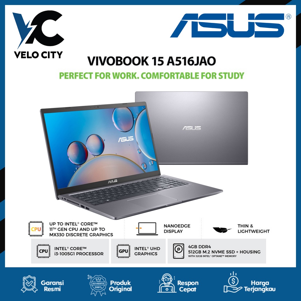 ASUS A516JAO VIPS353+ Core i3 1005G1 4G 512GB 32GB Optane W10 OHS Grey