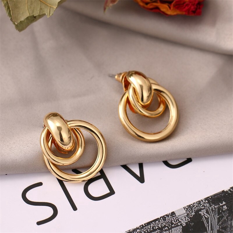 New Fashion Statement Earrings Vintage Geometric Matte Gold Earrings For Women Jewelry