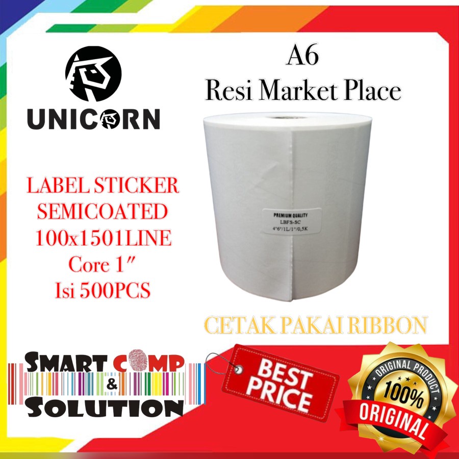 100x150 mm / 100x150mm Semicoat 1LINE 500pcs Core 1&quot; Label Sticker UNICORN A6 resi pengiriman