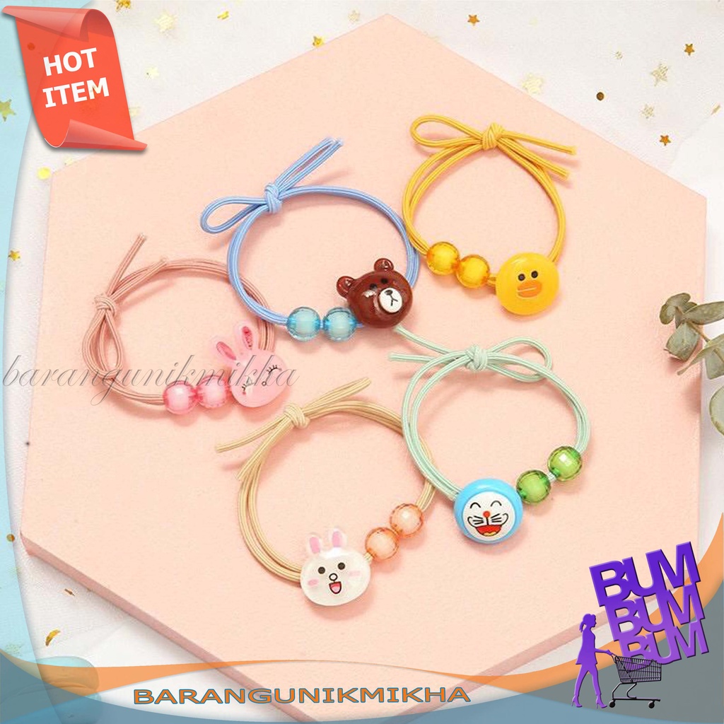 Ikat Rambut Karet Tebal Elastis PITA MOTIF KARAKTER LINE Warna Warni Gaya Korea