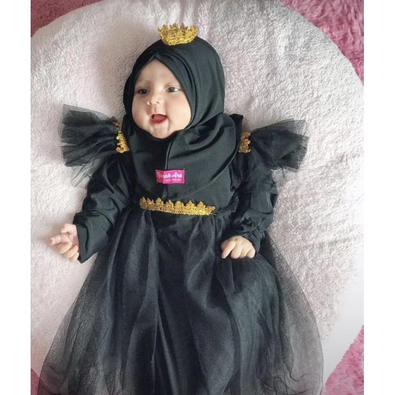 Gamis Queen set hijab Dress anak / gamis anak / baju muslim anak / gamis queen tutu anak rumah ara / gamis frozen