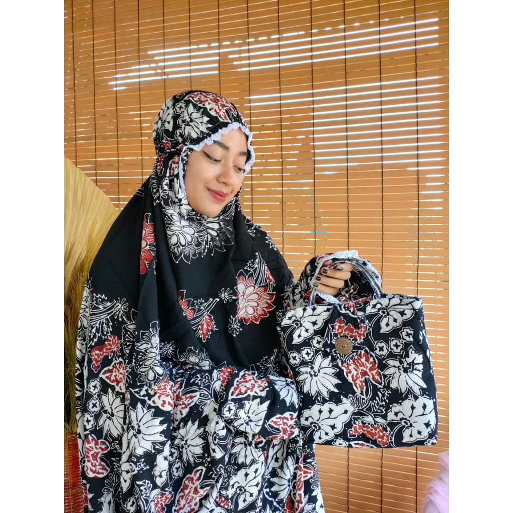 Mukena Terusan Batik Pekalongan Jumbo Dewasa Matt.Rayon Santung Premium