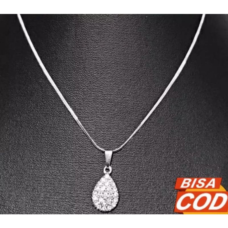 COD - kalung titanium liontin  silver sirkon berkilau pria&amp;wanita anti karat dan anti luntur !!