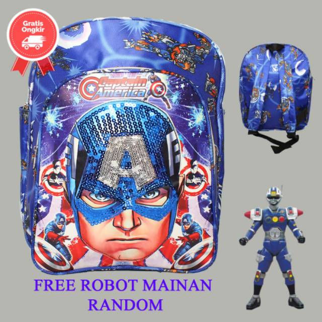 TAS KAPTEN AMERIKA TAS ANAK KARAKTER KAPTEN AMERIKA RANGSEL PAUD TK free robot