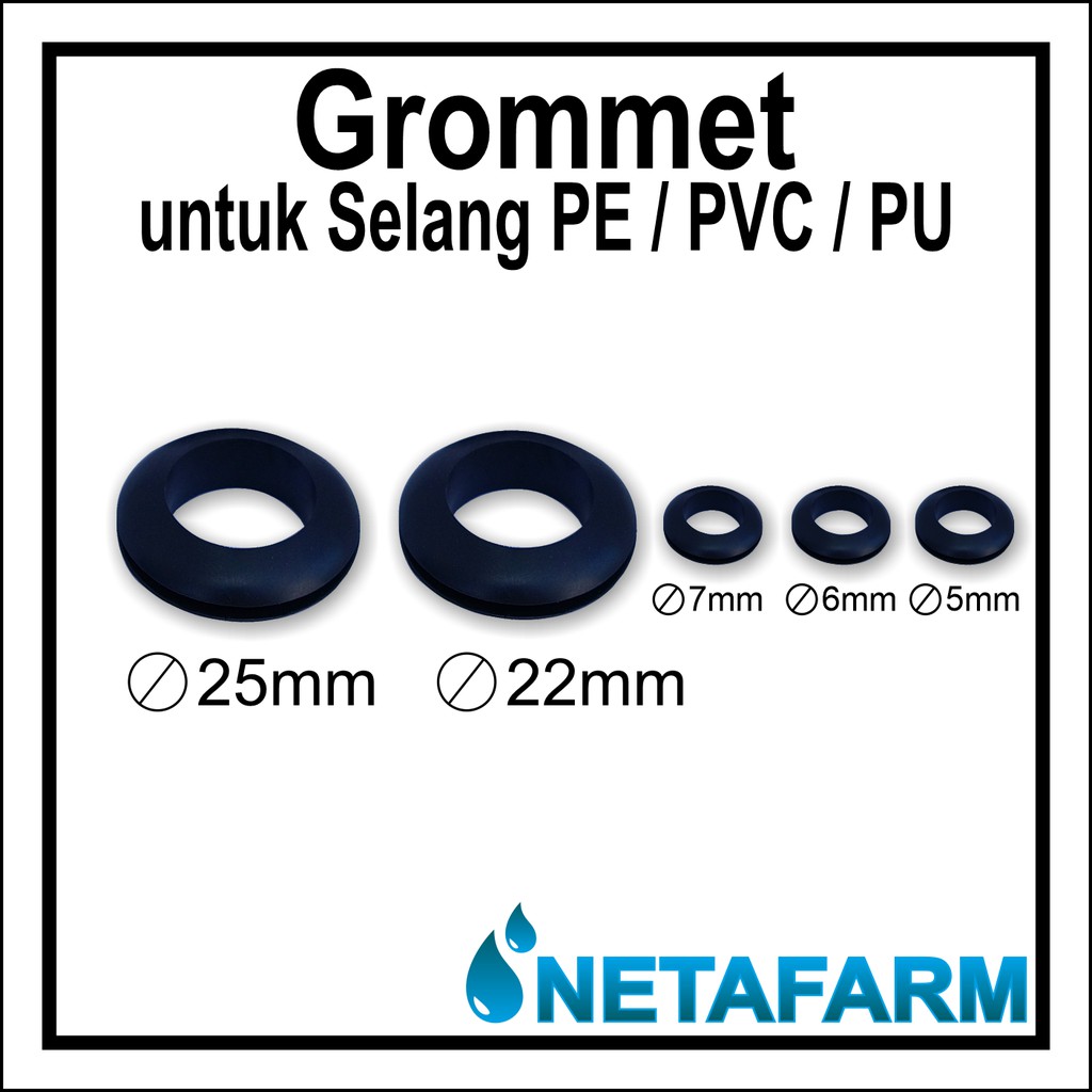 Rubber Grommet Hitam 25 mm untuk Pipa PVC 3/4 Inch