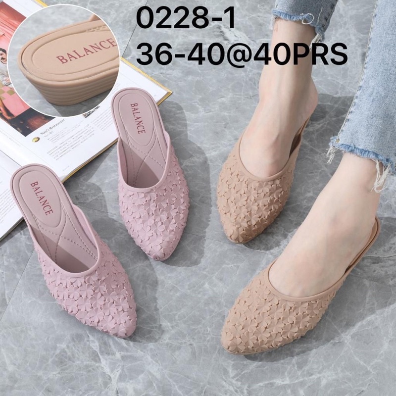 Sandal Jelly Balance 0228 Slop Wedges Tebal 3cm Motif Bunga Mini Terbaru.