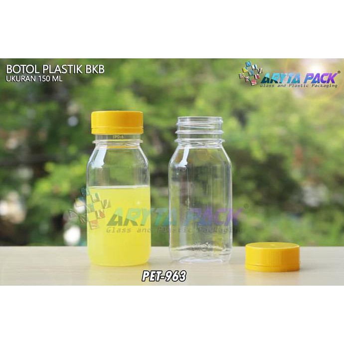 PET963. BOTOL PLASTIK 150ML PET MINUMAN BKB TUTUP SEGEL KUNING