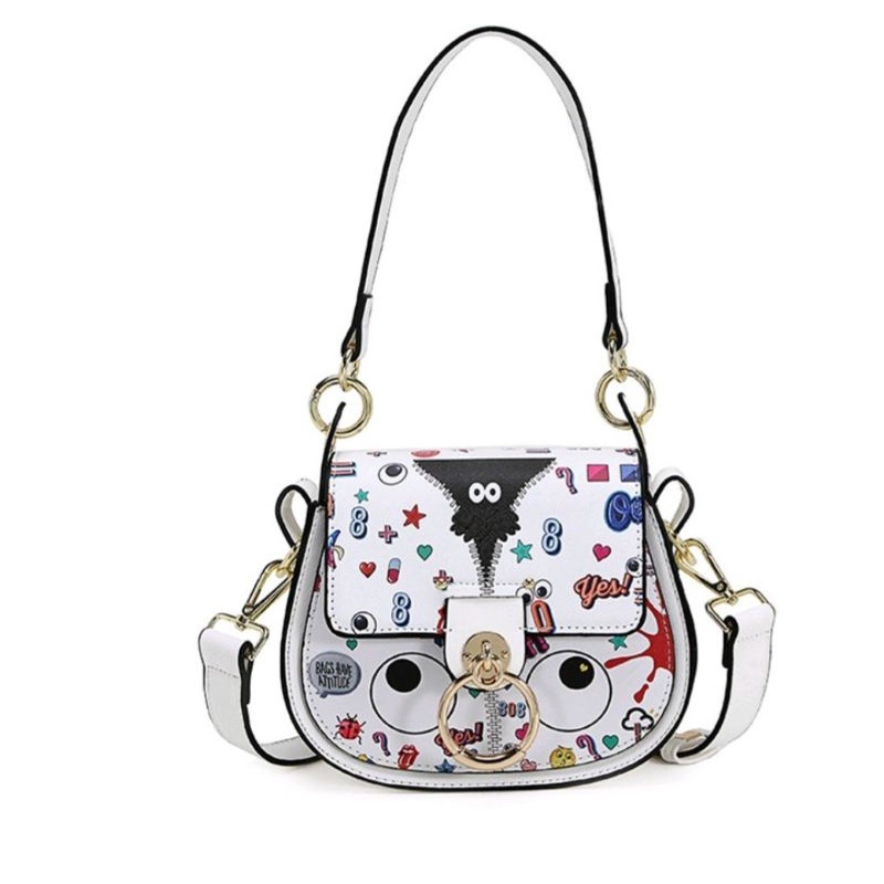 Huer Jewy eye theme printed saddle bag