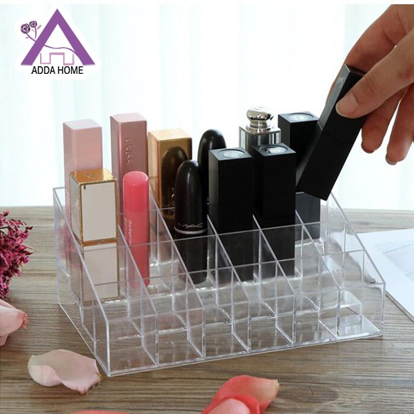 Rak Tempat Kosmetik Lipstick Transparan Akrilik 24 Ruang Sekat