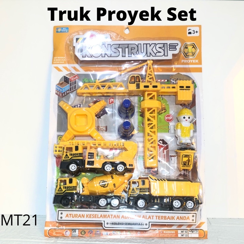 MAINAN ANAK MT21 TRUK PROYEK SET BEGO KERUK TRUCK MOBIL MOBILAN ESKAVATOR KONSTRUKSI CRANE BULDOSER 