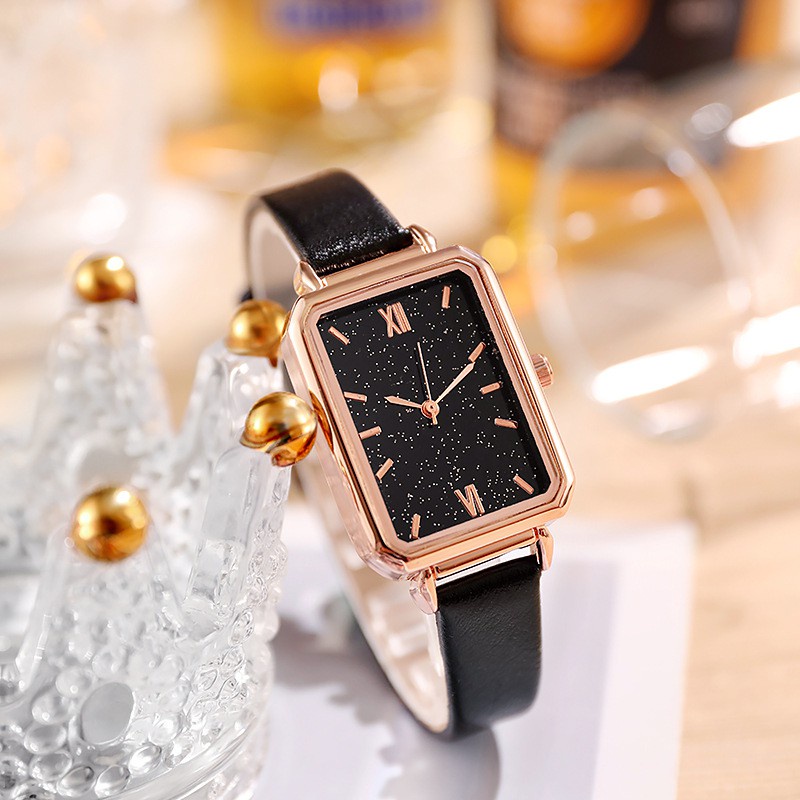 (GROSIRJAYA32) Jam Tangan Kecil Wanita Dial Kotak VENCY GRADASI Analog Quartz Strap Pu Leather Fashion Import