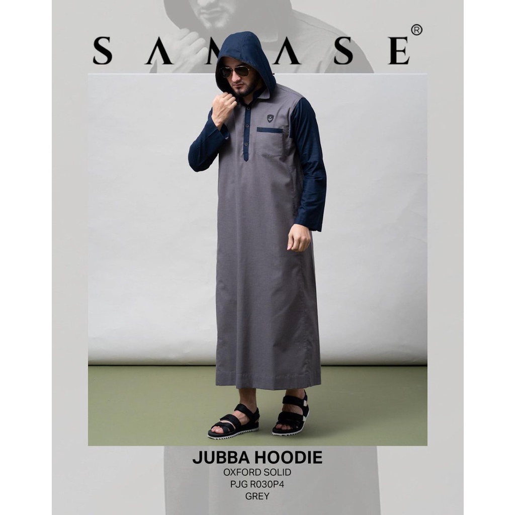 Samase Jubba Hoodie Jubah Gamis Pria Lengan Panjang Kombinasi Warna Color Block R030P