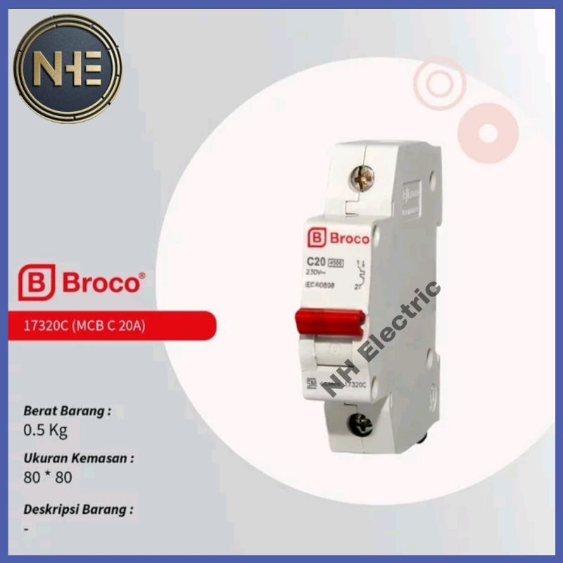 Mcb 1 Phase 20 Ampere Pemutus Arus Listrik Circuit Breaker 17320C Broco