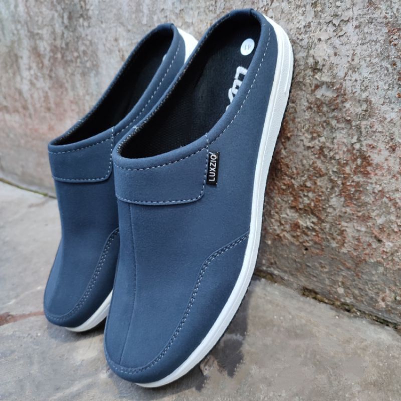 Sepatu Sandal Bustong Pria Kulit Slip On Sol Karet Sintetis Kasual Korea Kanvas suede