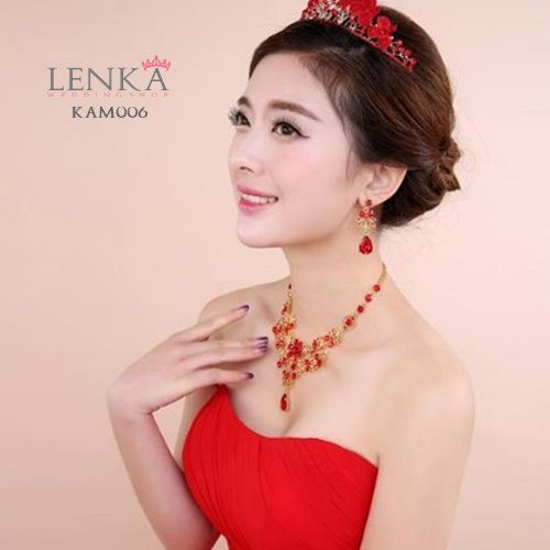 [PALING LARIS] AKSESORIS WEDDING PERNIKAHAN KALUNG ANTING SET MERAH KAM006