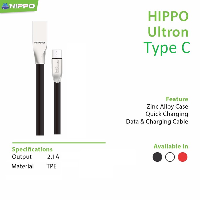 Kabel Data Hippo Ultron Type C USB 100 cm Original XiaoMi Samsung Mi4C Mi5 A5 A7 2017 Fast Charging