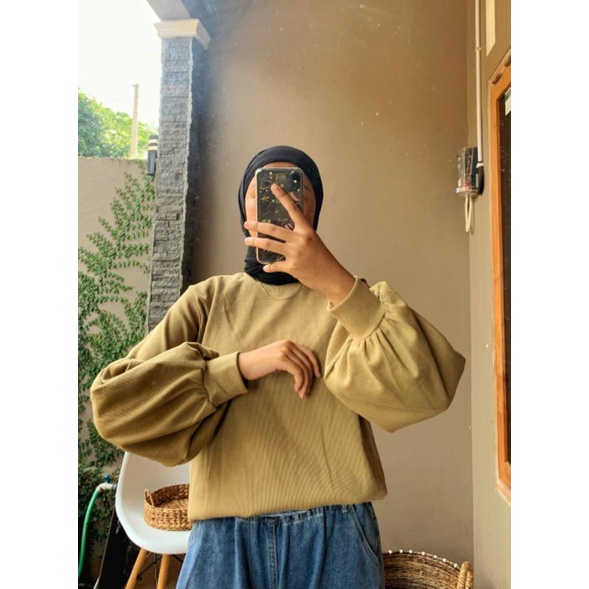 KAOS RIB TANGAN BALON / BLOUSE RIBB LENGAN BALON / blouse lengan balon / blouse balon / blouse  ribb