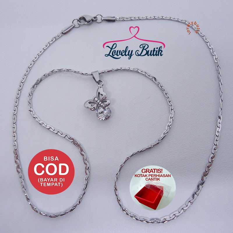 Lovelybutik Kalung Titanium Anti Karat Nancy Kalung Wanita Titanium Uk 45 cm Warna Emas BONUS KOTAK