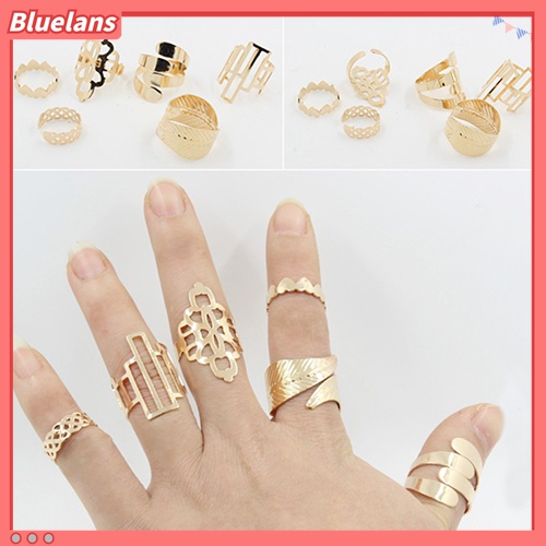 6pcs / Set Cincin Buku Jari Aneka Bentuk Warna Emas Untuk Wanita