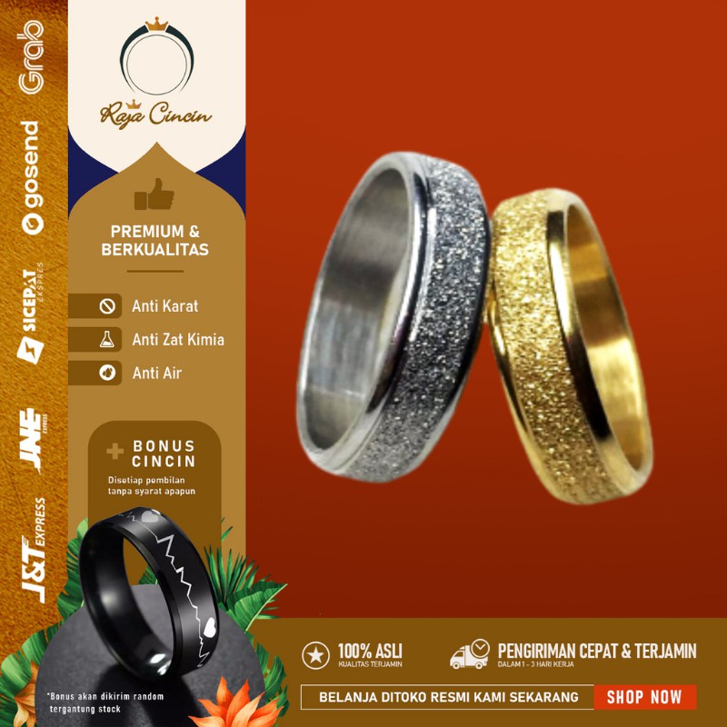 Cincin Titanium Wanita Pria Anti Karat Couple Emas Perak