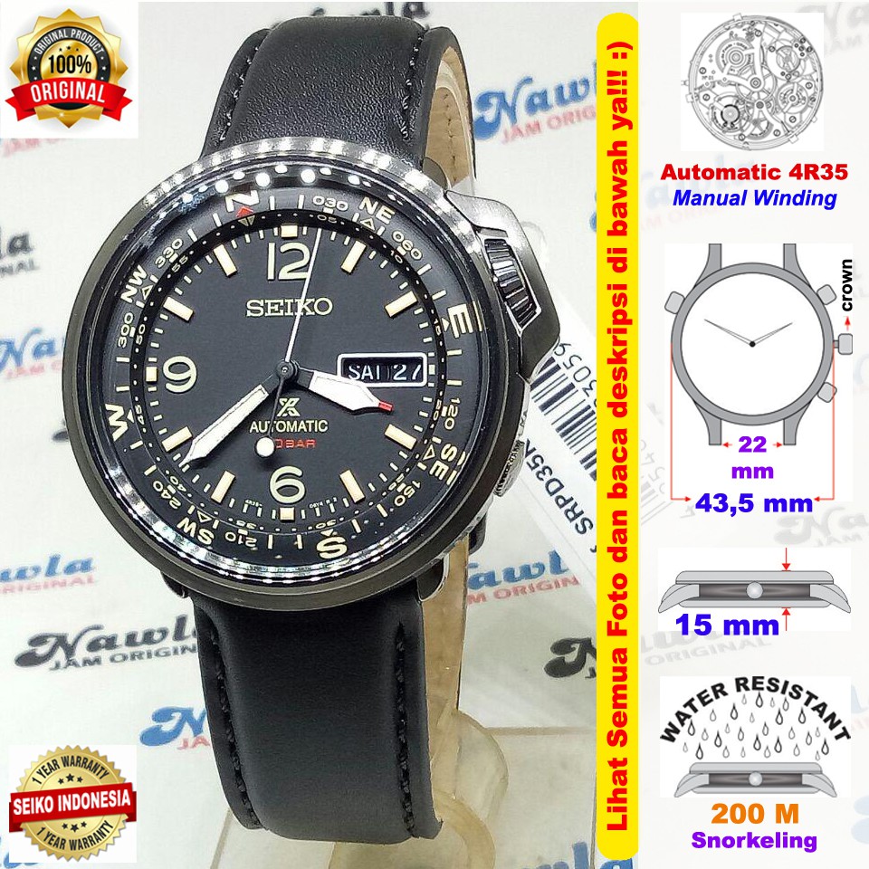 Seiko Prospex SRPD35K1 Compass Black Leather - Jam Tangan Pria SRPD35