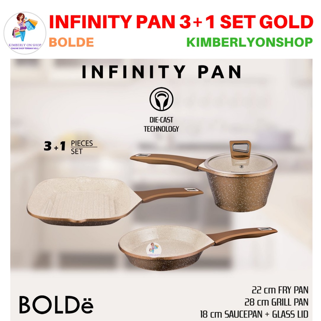 Wajan Panci Grillpan Infinity Pan 3+1 Set Gold Frypan Saucepan BOLDe