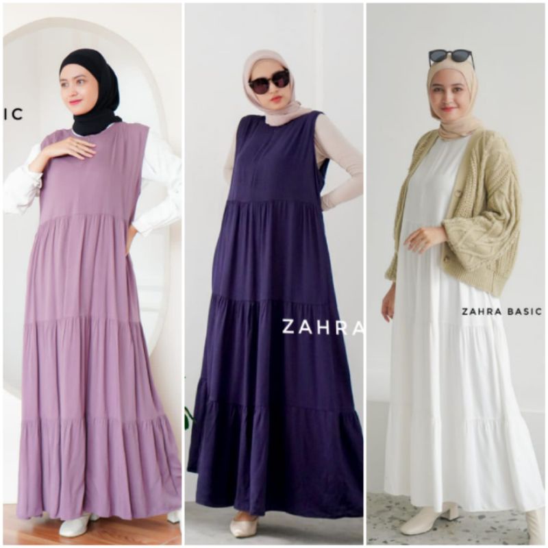 BISA COD ZAHRA BASIC DRESS INNER GAMIS INNERWEAR OUT WEAR DRESS LONG LEAF LEKBONG TANPA TANGAN MANSE