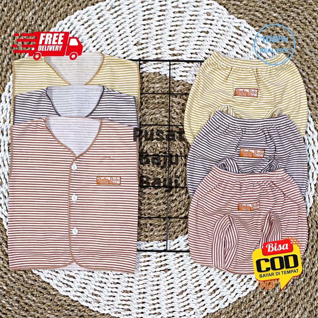 Paket Hemat Setelan Baju Bayi 9 Stel / 18 pcs Motif STRIPE SERIES merk SNI BOLO - BOLO