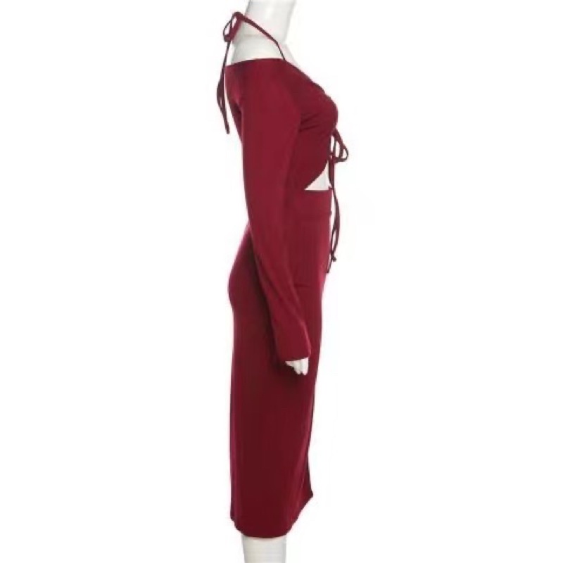 H7 Sexy bodycon midi dress lengan panjang / vintage dress