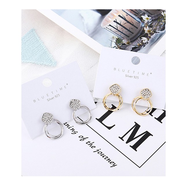 LRC Anting Tusuk Fashion Platinum Plated Gold Stars S925 Silver Needle Earrings Y61982