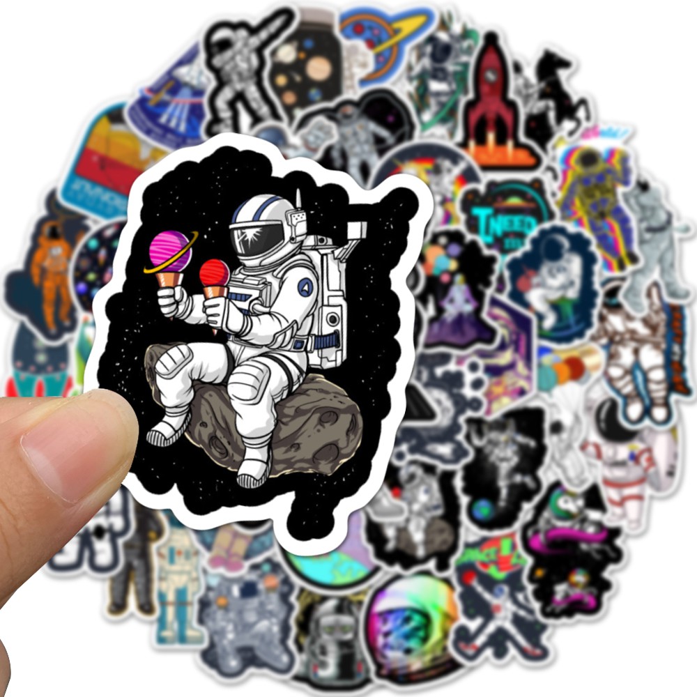 50pcs/set Stiker Motif Kartun Astronot/Alien/Ufo/Roket Luar Angkasa Untuk Laptop/Macbook/Kulkas-4