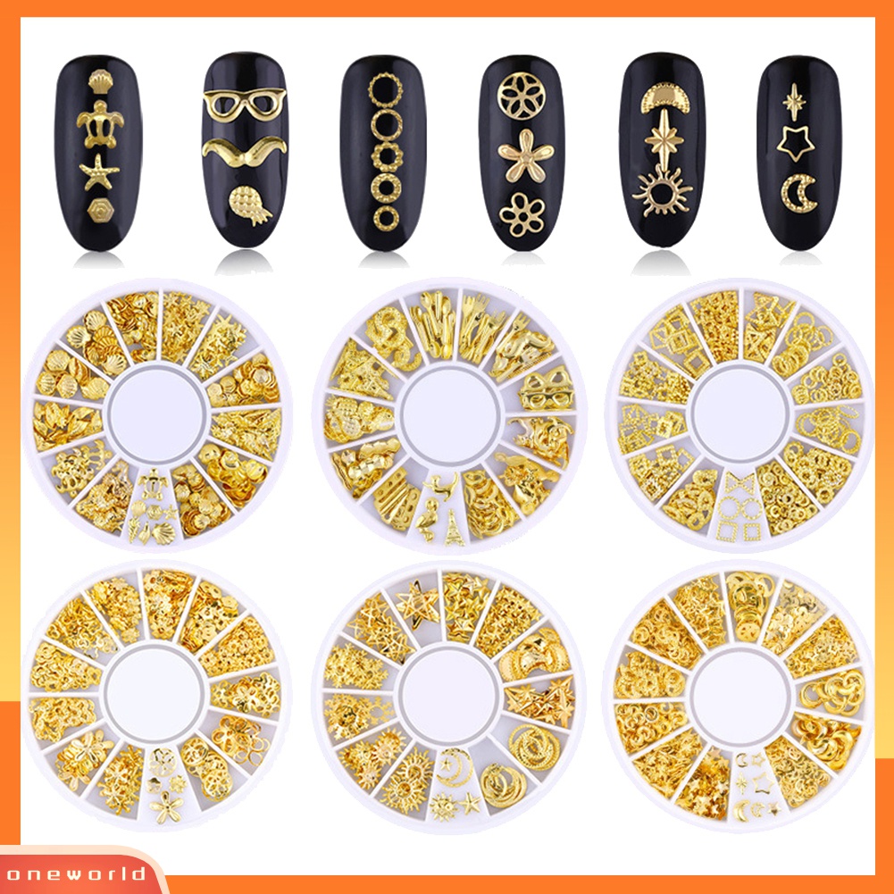 (ONWO) Rivet Metal 3D Bentuk Hati / Bulan / Bintang Untuk Dekorasi Manicure