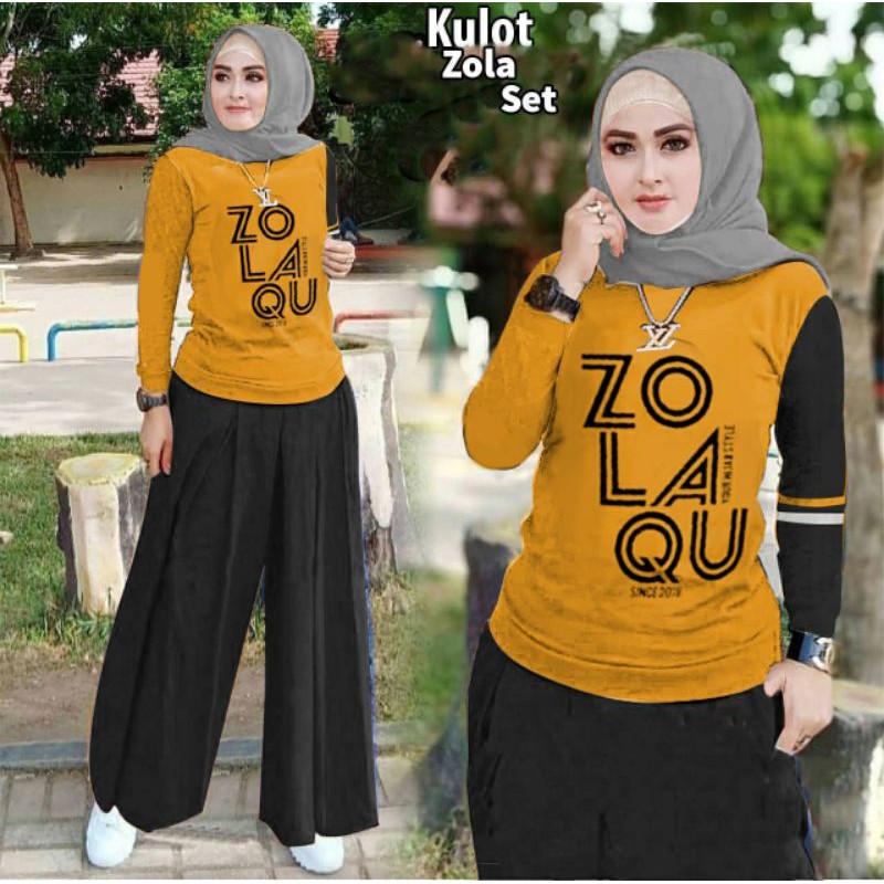 SET ZOZO FASHION PAKAIAN WANITA ATASAN DAN CELANA KULOT BAHAN BABYTERRY FEHM