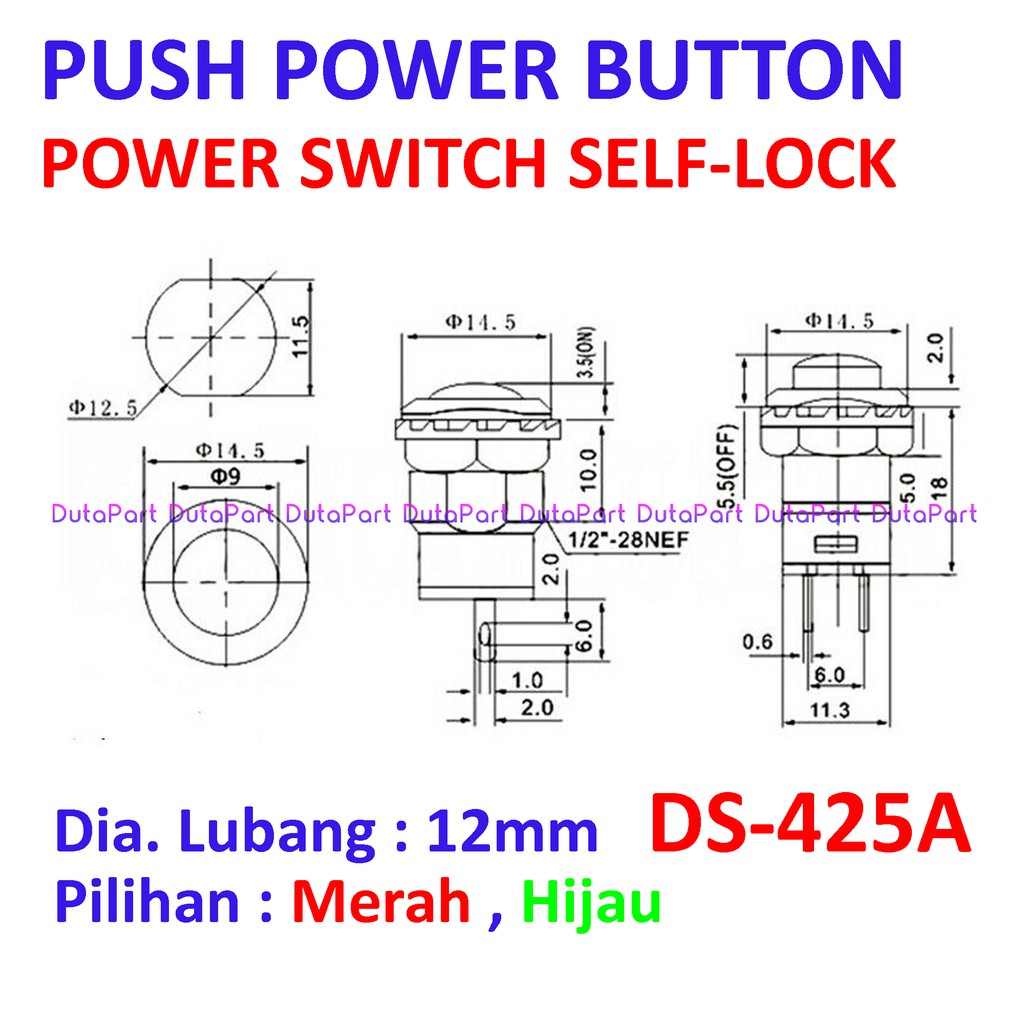 Push Power Button SELF-LOCK Kunci Switch Saklar DS-425A Kualitas Bagus