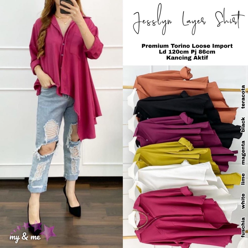 JESSLYN LAYER SHIRT BY MY&ME TOP ATASAN BAJU KEMEJA WANITA KEKINIAN CASUAL POLOS BAHAN PREMIUM TORIN