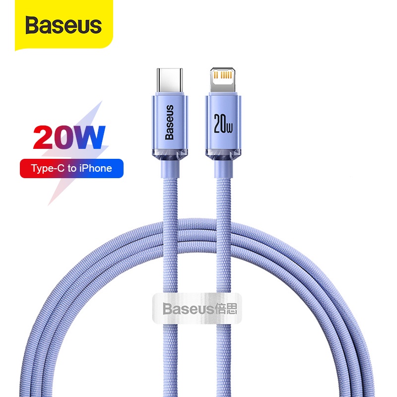 baseus crystal shine kabel data iphone cable type c to lightning fast charging 20w