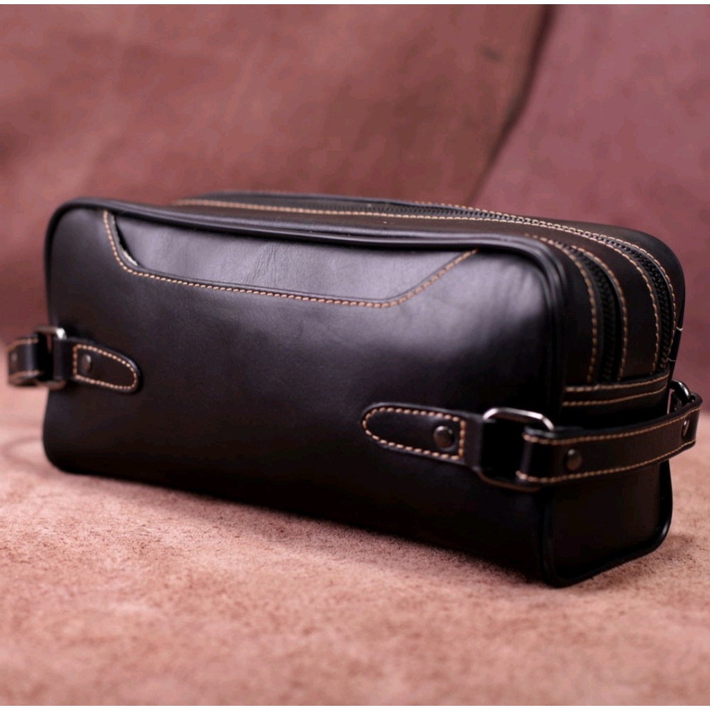 Classy Pouch Bag Genuine Leather Kulit Sapi SEMI untuk Pria / Wanita - Baru - POUCH KOSMETIK OLAHRAGA