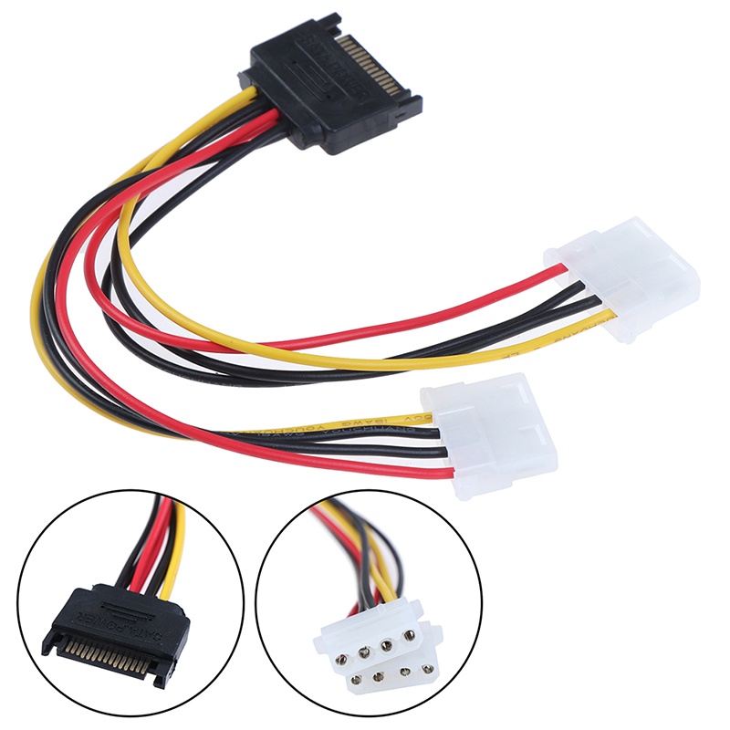 {LUCKID}15Pin SATA male to double 4 pin molex female ide hdd power harddrive cable