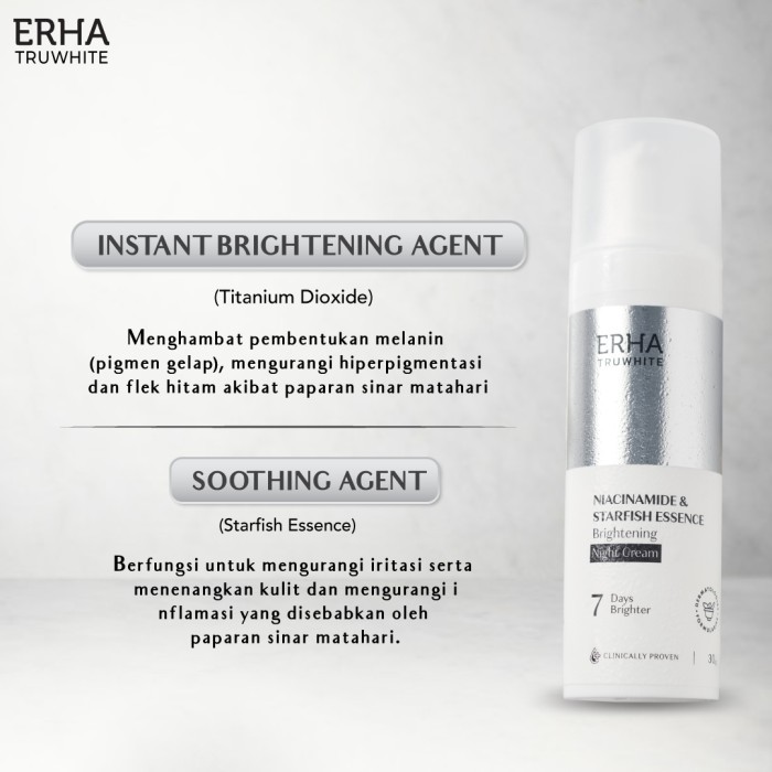 ERHA Night Cream Pelembab Wajah - Truwhite Brightening Niacinamide &amp; Starfish Essence