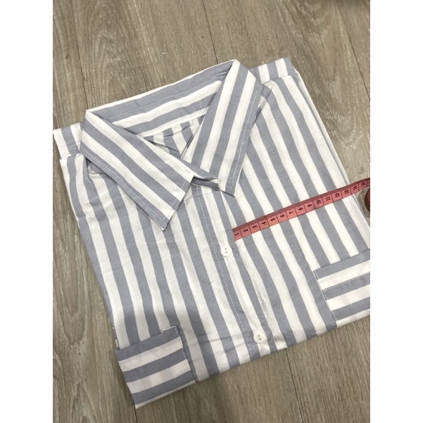 kemeja stripe twopocket/ kmj twopocket / kemeja korea salur LD 110/ kemeja fashion wanita motif salur