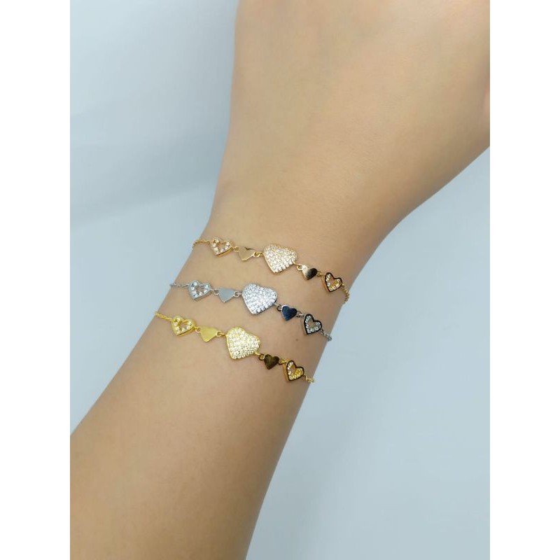 gelang tangan rantai nori kecil love corr full mp+rantai lebih perak925 / perak asli lapis mas